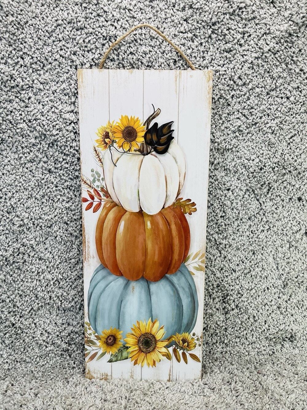 Stacked Pumpkins & Sunflowers Wood Wall Home Decoration Fall Autumn New